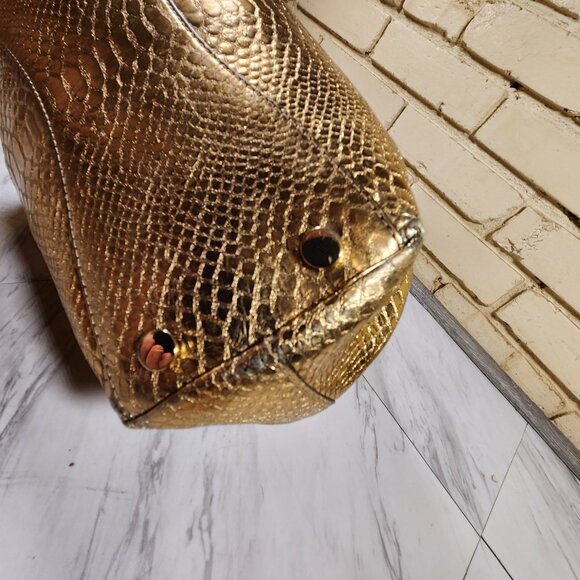 Michael Kors Raven Snakeskin Gold Leather Tote Bag Purse - Picture 9 of 14